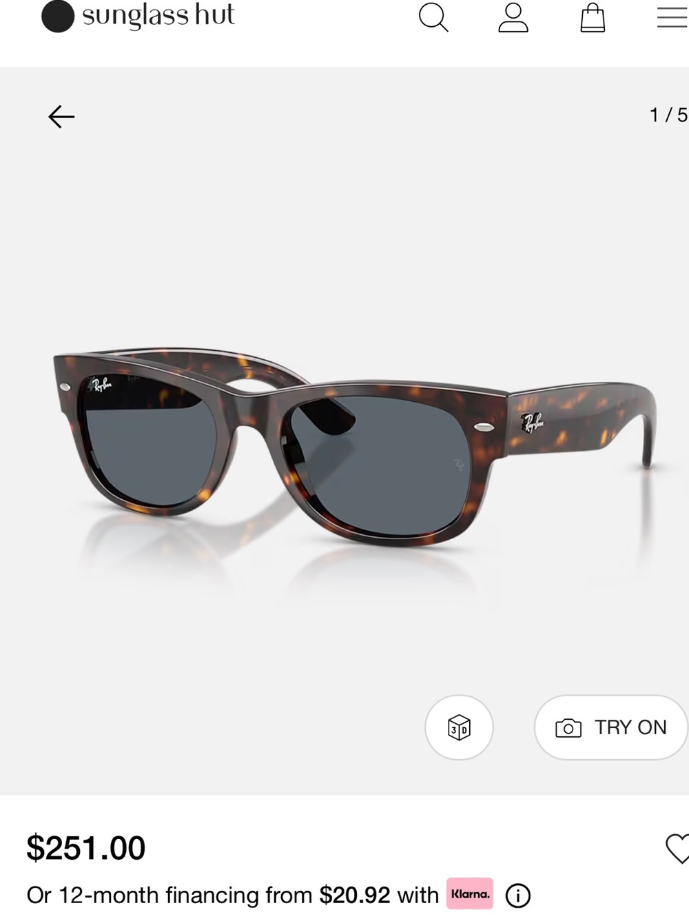 Rayban Mega wayfarer Women's Black with Tortoiseshell Accent Square Sunglasses